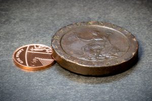 The remarkable story of when a British 2 pence weighed the same as a Mars Bar... ST George III Cartwheel Twopence Coin with Modern 1p 300x200 - The remarkable story of when a British 2 pence weighed the same as a Mars Bar...