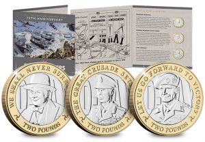 D Day 75th Leaders IOM CuNi BU Two Pounds Three Coin Set 300x208 - New coins issued to commemorate the three leaders who inspired an Allied victory