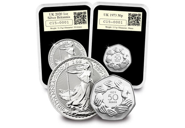 DateStamp Brexit Britannia and 50p Images Everslabs and Coins - Britain in Europe - a story of debates, delays and COLLECTABLE 50ps!