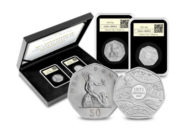 Decimalisation DateStamp 50p Pair - The countries that went Decimal long before the UK...