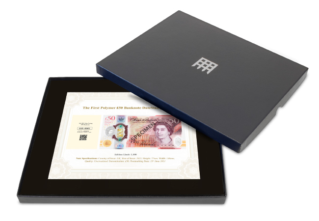 The First 50 Pound Polymer Banknote DateStamp Issue Product Images In Box - The secrets hidden in the NEW Alan Turing £50 banknote…