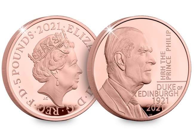 Y007 uk 2021 prince philip5 pound gold proof product images coin obverse reverse - NEW UK £5 issued to honour HRH Prince Philip – everything you need to know