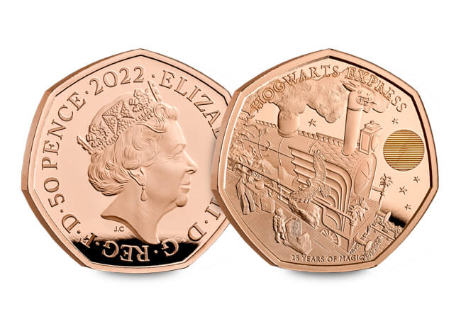 Harry Potter Hogwarts Express 50p Gold Obverse Reverse - All aboard! The UK Hogwarts Express 50p has entered the station!