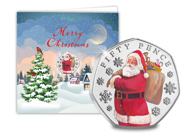 Selling Out BEFORE Christmas: The Father Christmas 50ps in Every Collector’s Stocking The Father Christmas BU Colour 50p In Christmas Card 02 1 - Selling Out BEFORE Christmas: The Father Christmas 50ps in Every Collector’s Stocking