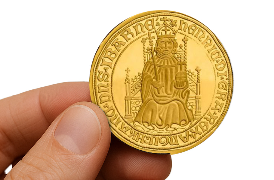 1489 Henry VII Sovereign Gold plated Replica in hand - Own a Replica of the 1489 Henry VII Sovereign – One of the First Ever – For FREE 👑