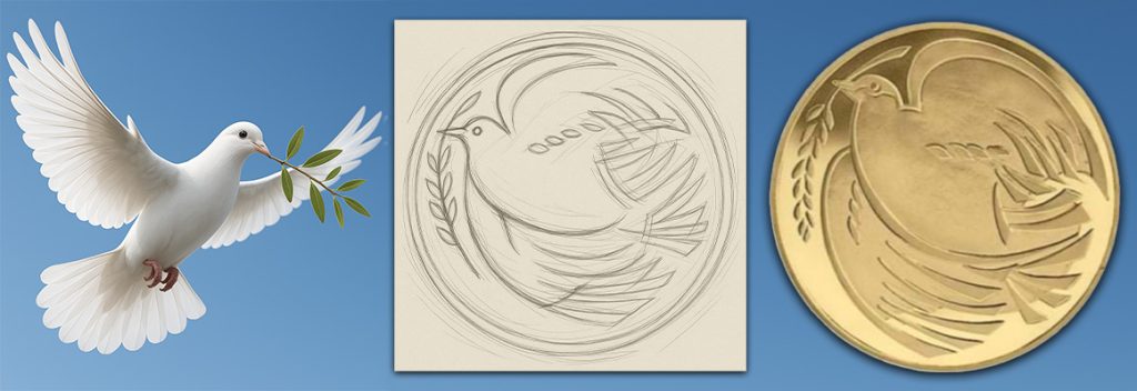 peace dove ve day coin drawing 1024x352 - VE-DAY 50p Coin 