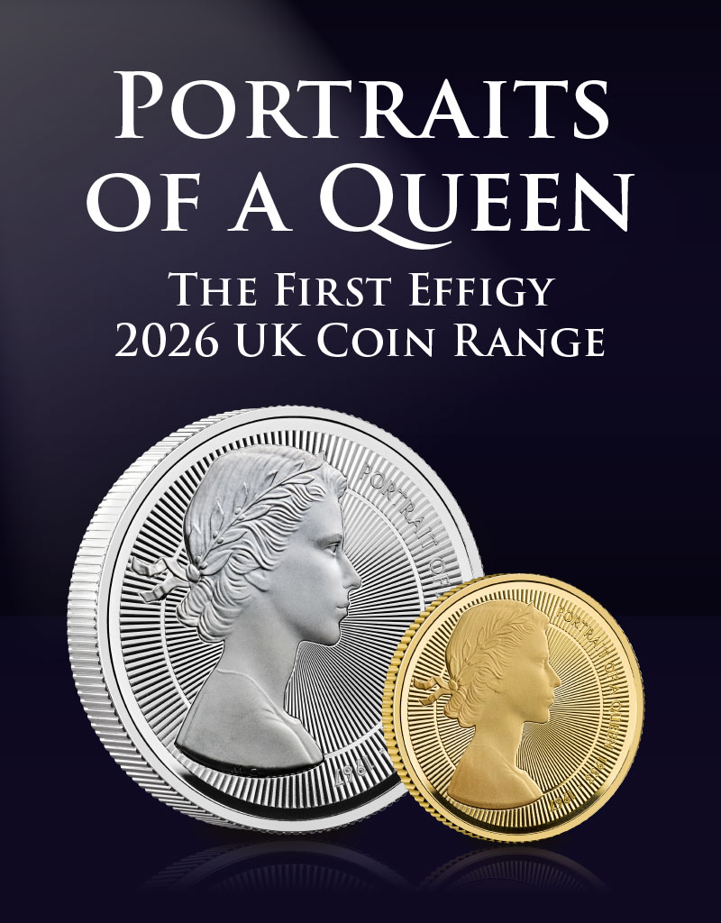 2025 UK Portraits of a Queen Elizabeth II The First Effigy BU Silver Piedfort Gold 5 Homepage Bannners v2 2 - Portraits of a Queen: Celebrating Queen Elizabeth II with the 2026 Mary Gillick £5 Coin