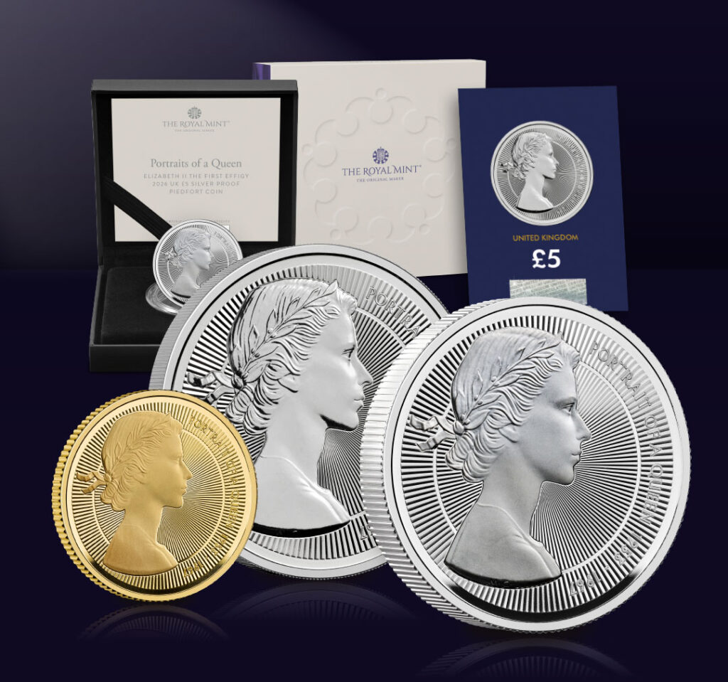 2025 UK Portraits of a Queen Elizabeth II The First Effigy BU Silver Piedfort Gold 5 email banners 4 1024x959 - Portraits of a Queen: Celebrating Queen Elizabeth II with the 2026 Mary Gillick £5 Coin